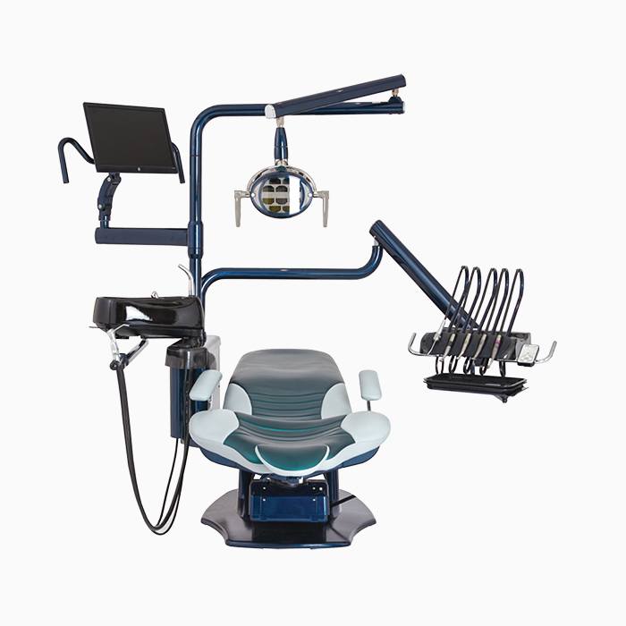 Blue dental chair with equipment